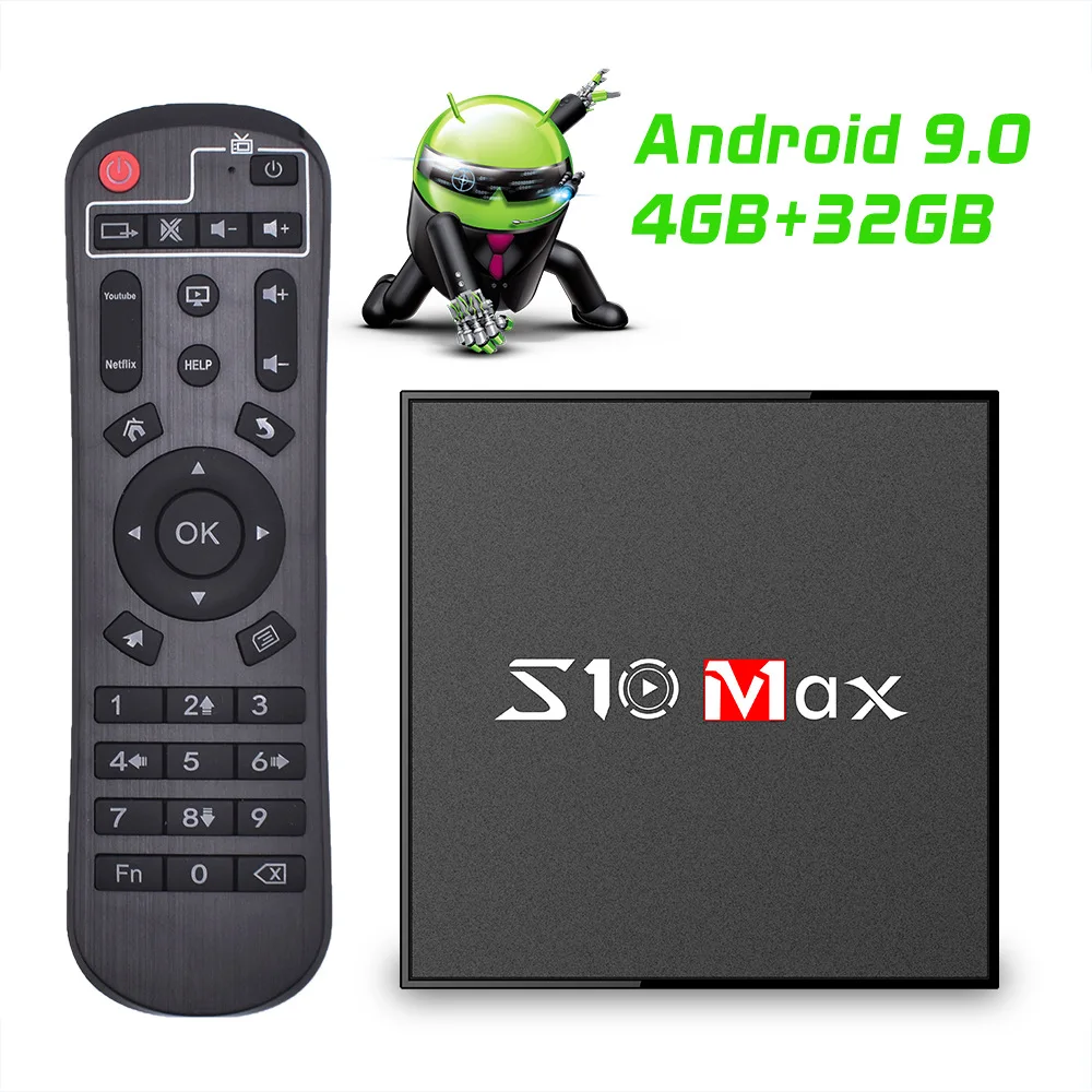 S10 Max Android 9.0 Smart TV BOX 4GB/32 GB TV BOX Amlogic S905X2 H.265 4K 5.8GHz Netflix Youtube WiFi Media Player Set Top Box