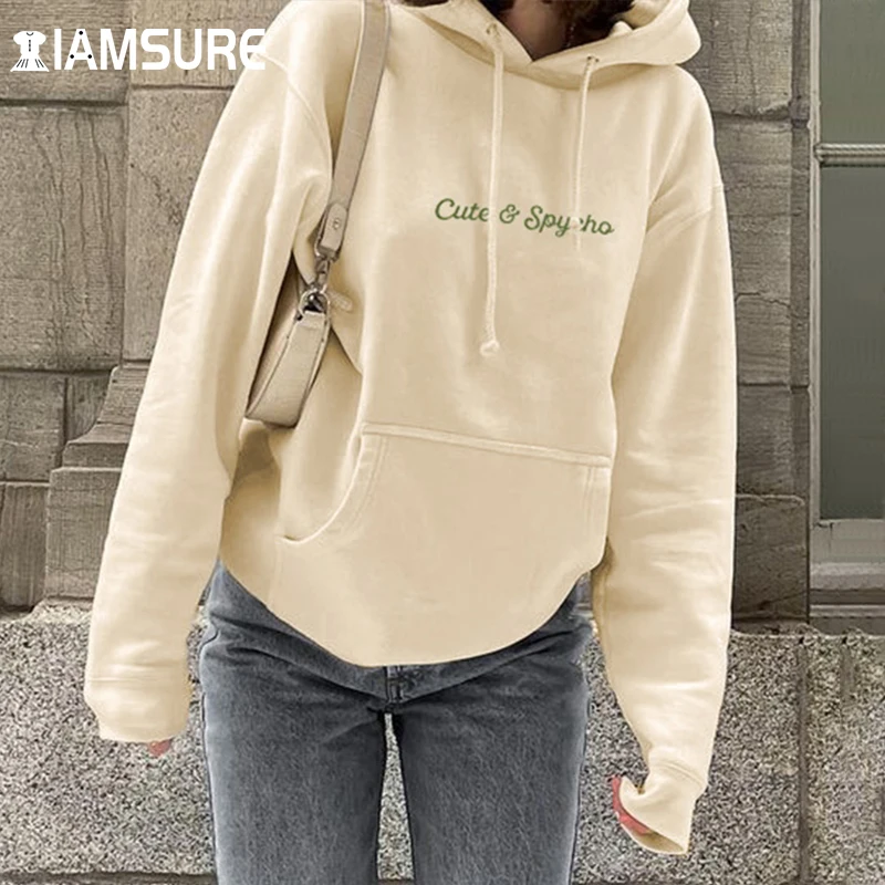 

IAMSURE Autumn Winter Printed Oversized Hoodies Streetwear Loose Long Sleeve Sweatshirt Casual Pullovers Women 2021 Fashion Tops