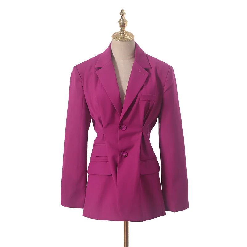 Высокое качество Новая Осенняя мода Офисная Леди европейский стиль длинный рукав карманы однобортный отложной воротник Женское пальто розовый