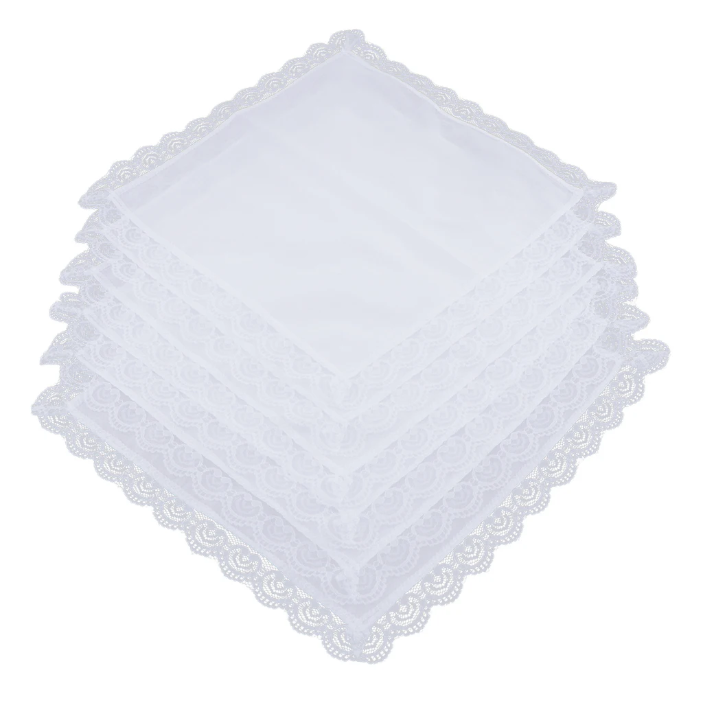 5pcs Lady Cotton Lace Handkerchiefs Lace Trim White Hanky Kerchief pocket square носовые платки zakdoeken blank Handkerchief