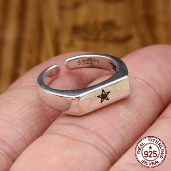 

S925 sterling silver men's ring jewelry personality simple style glossy five-pointed star inlaid zircon classic shape opening