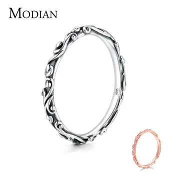 Modian 100% Real 925 Sterling Silver Vintage Pattern Stackable Classic Finger Ring For Women Fashion Wedding Christmas Jewelry