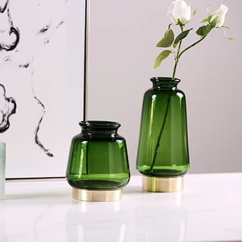 

Glass bottle simple home decoration accessories modern Green Glass bottle mud metal copper faucet flowers flower vases for homes