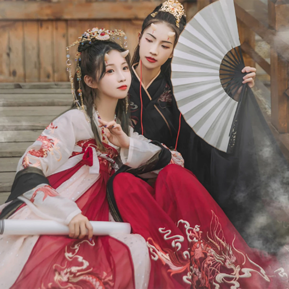 

Night String Songs Big Sleeve Hanfu Full Set Dragon Pattern Chest Hanfu Embroidery Costume Cosplay 2020 New - XL