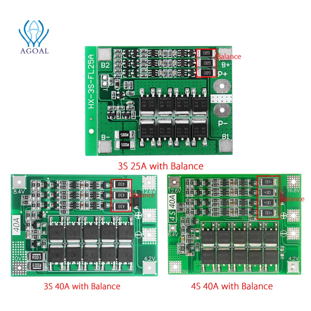 3S 4S 25A 40A 18650 Защитная плата литиевой батареи 11 1 В 12 6 в 14 8 16 с высоким током и