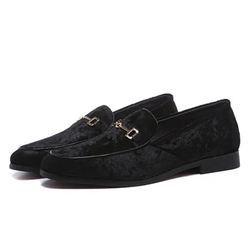 

Bussiness Formal Round Toe Suede Tuxedo Loafers for Mens Rivet Metal Buckle Penny Slip-on Velvet Moccasin Loafers Shoes Men Gift