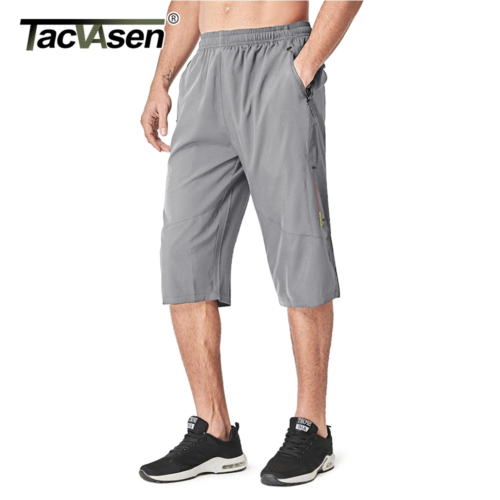 TACVASEN Men's 3/4 Long Pants Running Sports Capri Shorts Outdoor Walking Hiking Shorts Nylon Casual Below Knee Trousers Males 4