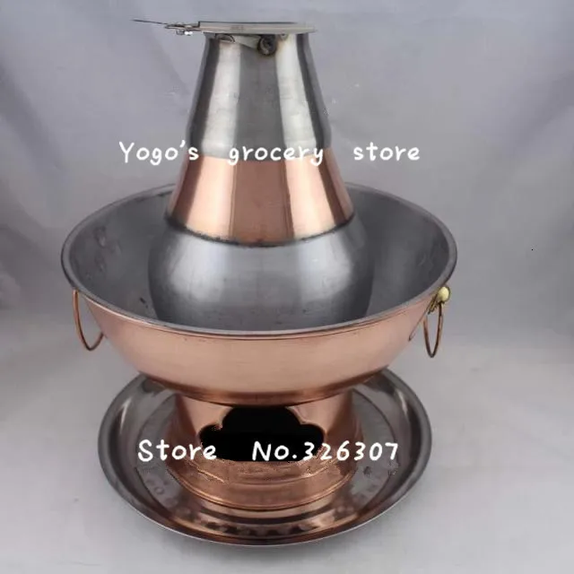 

32cm China copper hot pot thickened Sichuan Chinese charcoal fondue soup pot fire tube stainless steel disc set chaffy dish