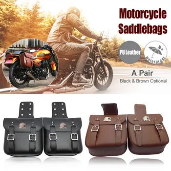

For Honda Brown Motorcycle PU Leather Saddlebags Left/Right Rear Seat Saddle Bag Pannier Luggage Waterproof Bags