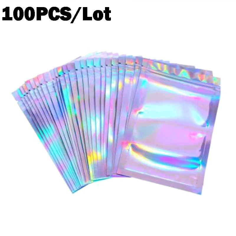 Bolsa de burbujas translúcida, bolsas con cierre, bolsa de almacenamiento holográfica, embalaje de regalo de Navidad, calcetines, lencería Sexy, guante, cosméticos, 100 Uds.