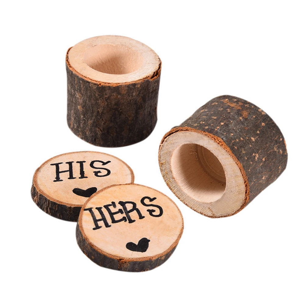 

1 Pair Decoration Set Storage Case Countryside His Hers Wedding Wooden Ring Box Shabby