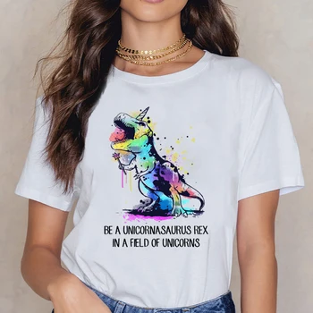 

Tops T Shirt Women Be A Unicornasaurus Rex In A Field Of Unicorn Tees O-Neck Vintage Cotton Female Shirt
