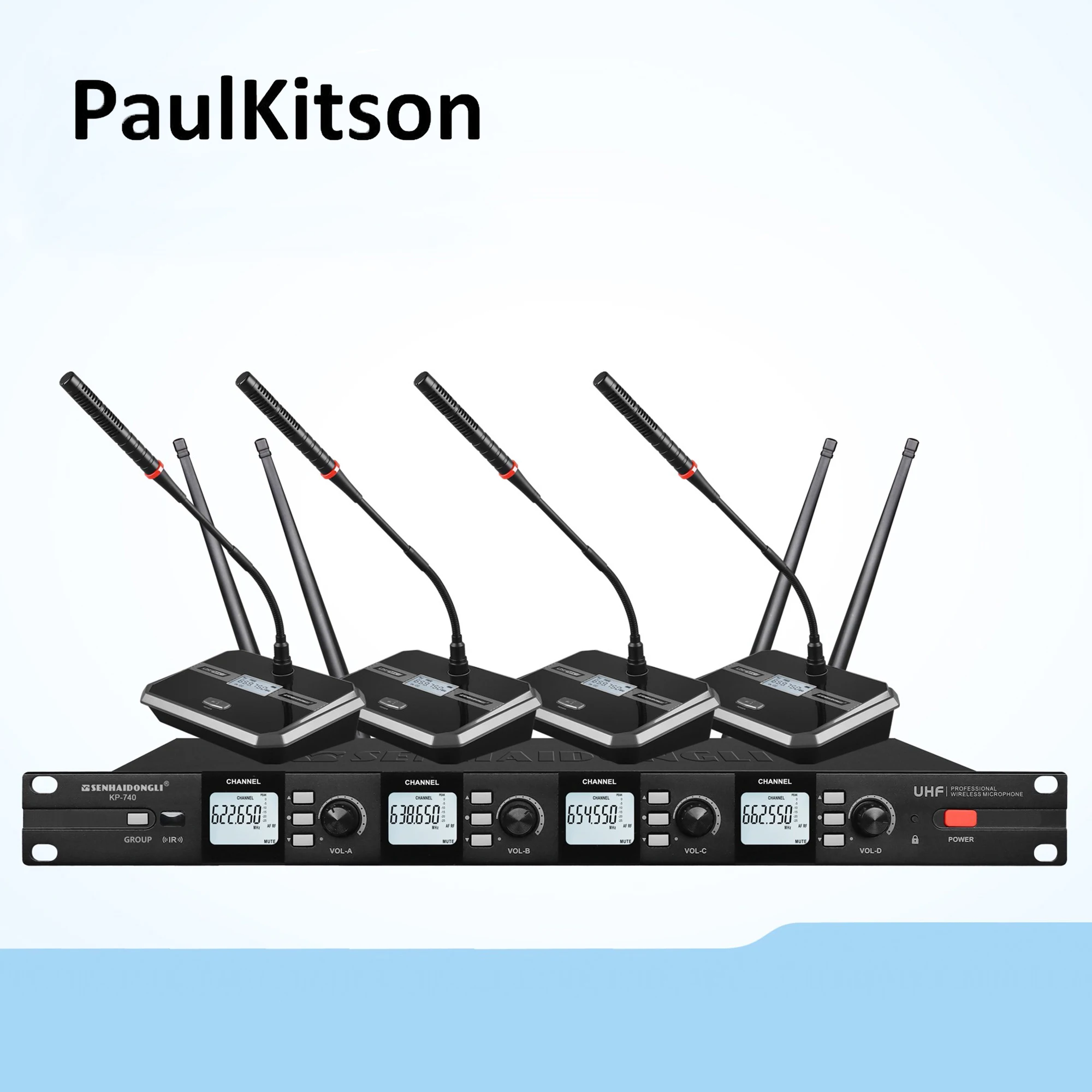 Paulkitson UHF 전문 디지털 마이크, 4 채널 무선 회의 마이크, 회의용 구즈넥 마이크, KP740