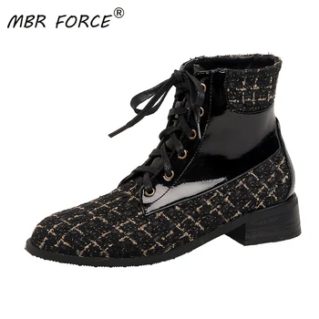 

MBR FORCE Fashion Women Ankle Tweed Boots Female Autumn Shoes Elegant Woman Ladies Boots 2020 Spring Beige black high quality