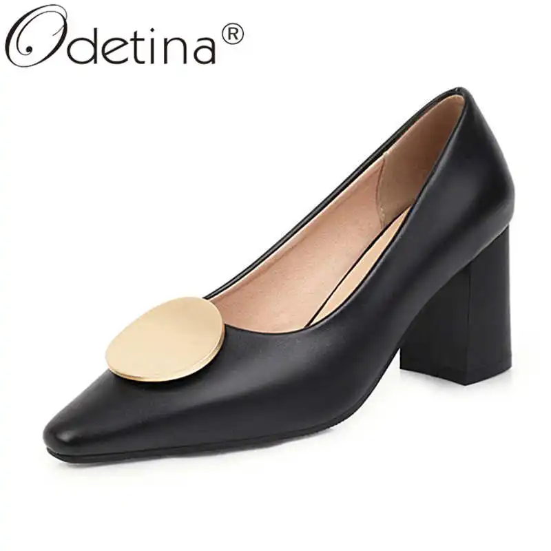 

Odetina Women Fashion Office Lady Geometric Slip On Dress Pumps Ladies Vintage Block High Heel Square Toe Concise Casual Pumps
