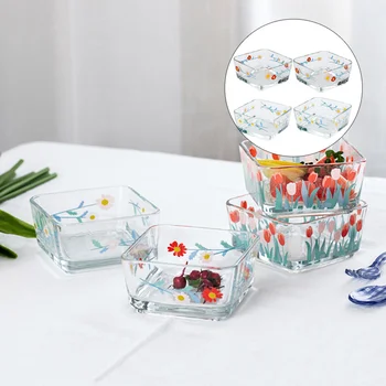 

4Pcs Daisy Pattern Glass Bowl Cute Fruits Salad Dessert Bowl Square Bowl