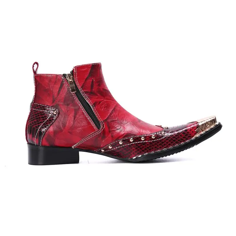 High Top Genuine Leather Men Shoes Chelsea Boots Metal Pointed Toe Zipper Ankle Boots Luxury Career Work Rock Punk Men's Boots