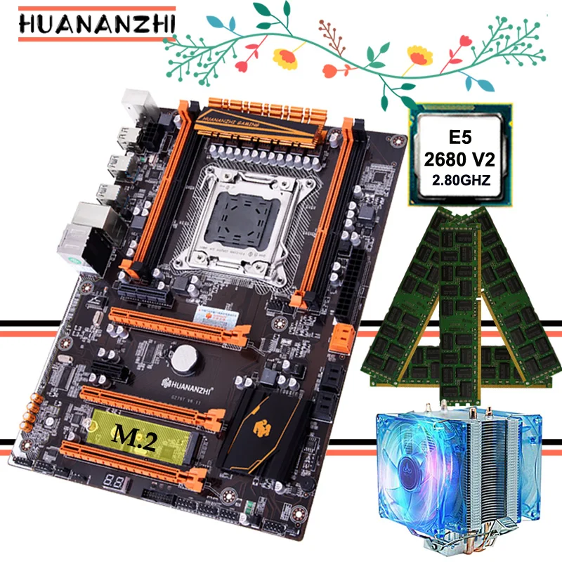 Best Price Promotional HUANANZHI Deluxe gaming X79 motherboard with M.2 slot CPU Xeon E5 2680 V2 SR1A6 with CPU cooler RAM 16G(4*4G) RECC