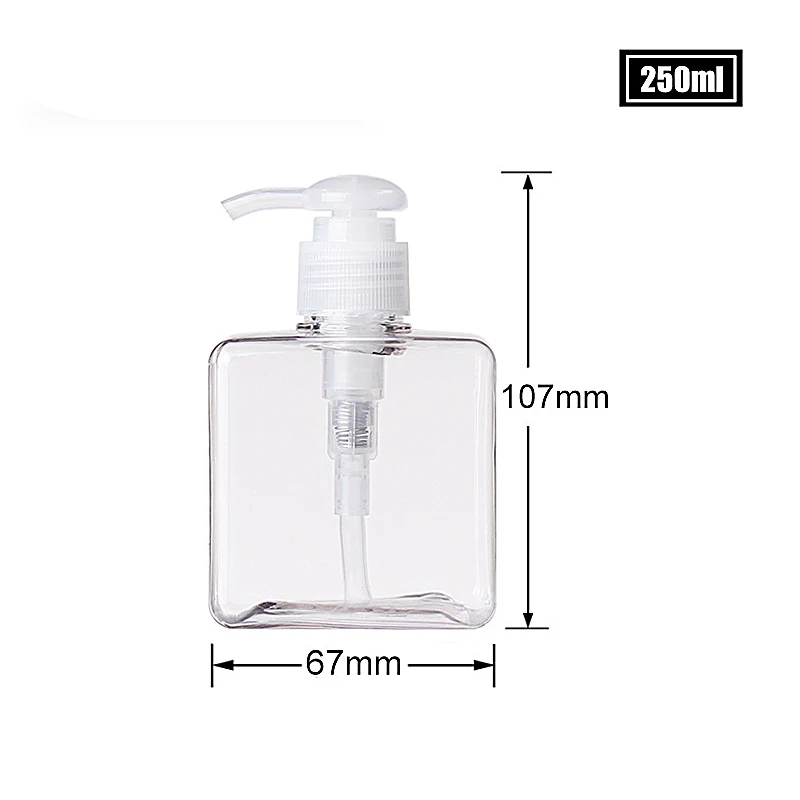 PETG 250ml Square Bottle Lotion Bottle Large Capacity Pressing Shower Gel Shampoo Bottle Cosmetic Bottle