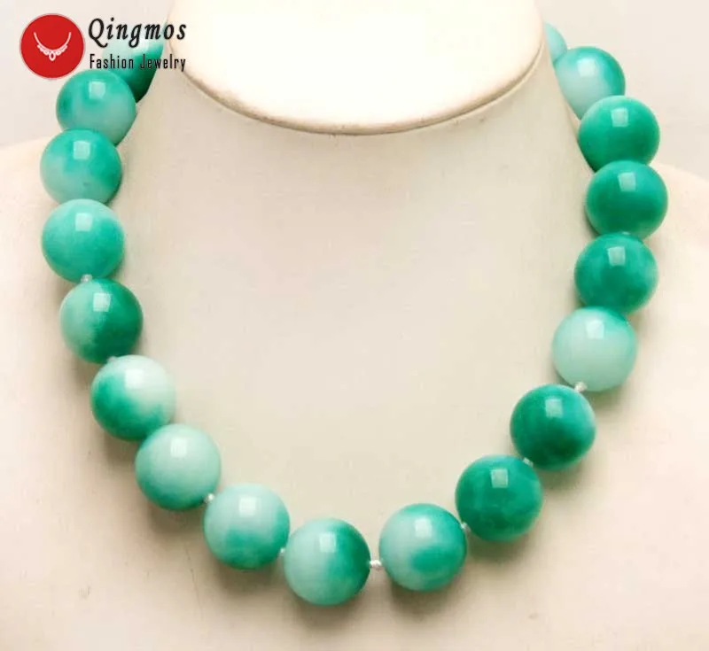 

Qingmos Trendy White & Green Jades 17" Chokers Necklace for Women with 18mm Round Natural Genuine Jades Necklace Jewelry-nec6280