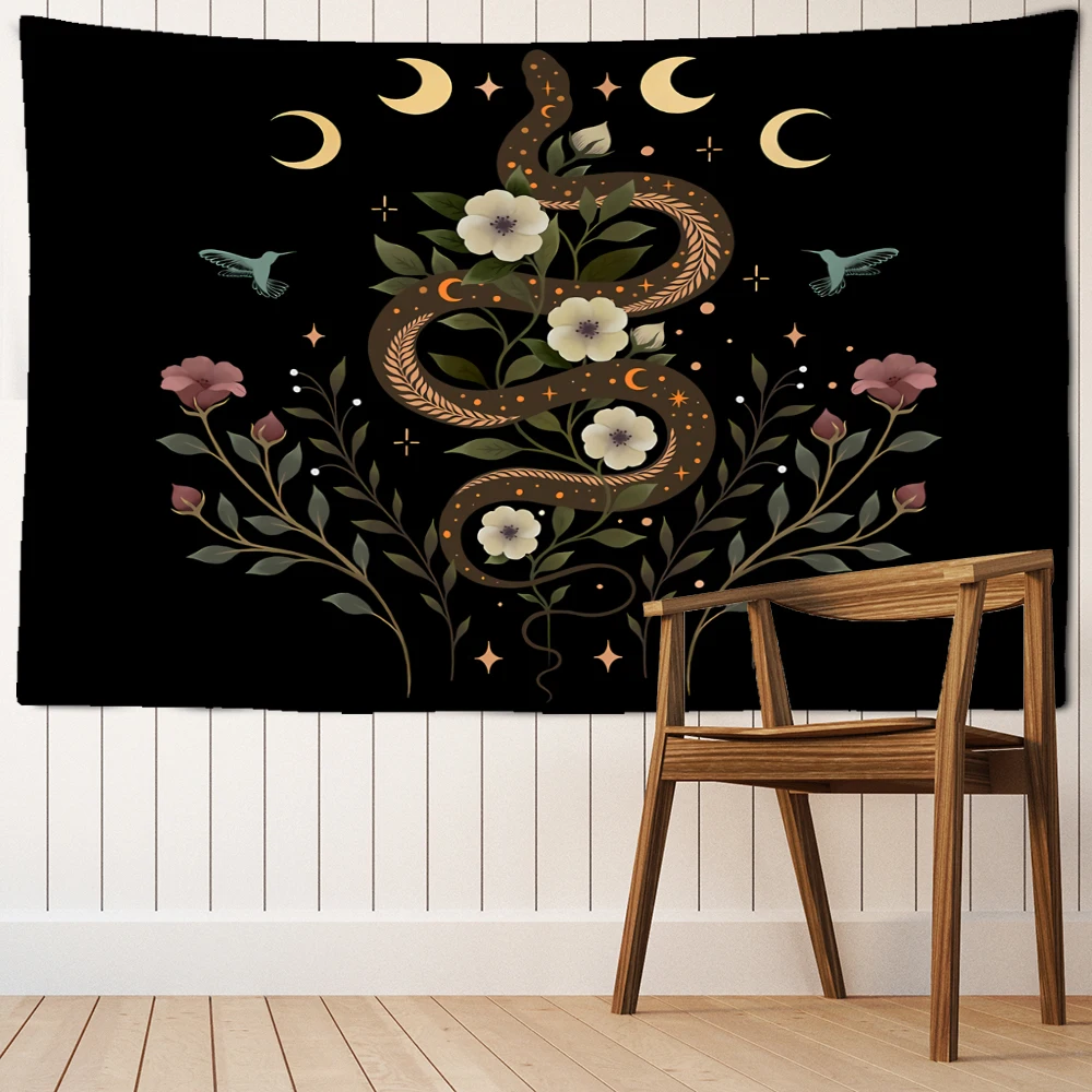 Sun Moon Star Tarot Tapestry Wall Hanging Astrology Divination Witchcraft Hippie  Goddess Plant Flower Bedroom Home Decor