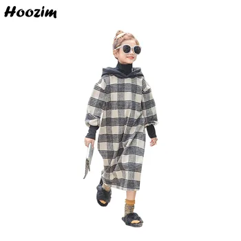 

High Street Thick Plaid Long Sweatshirt Girls 4-15 Years Preppy Style Gorgeous Straight Lantern Sleeve Hoodies Children Winter
