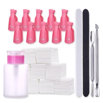 

Nail Tools Set Gel Polish Remover Cleaner Clip Cap Remover Wipes Lint-Free Nail Polish Cotton Cuticle Pusher Tips