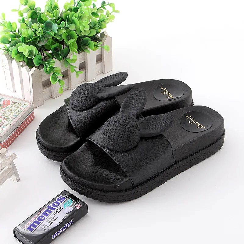 

New Style Sandals Women's Summer Cute Rabbit Versitile Fashion Korean-style Outer Wear Platform Semi-high Heeled Sandals WOMEN'S