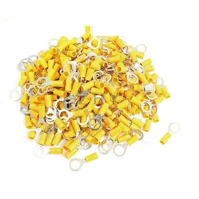 

500 Pcs RV5.5-10 AWG 12-10 Yellow Sleeve Pre Insulated Ring Terminals Connector