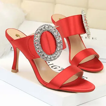 

Fashion sexy banquet high heel metal water drill buckle silk one word with women's sandals