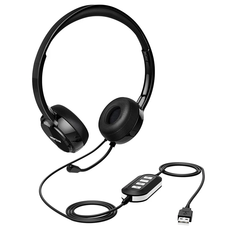Black Headset Mpow наушники с шумоподавлением кристально чистый звук с микрофоном и встроенным управлением проводные наушники с USB/AUX кабелем для колл-центра - Цвет: Black Headset