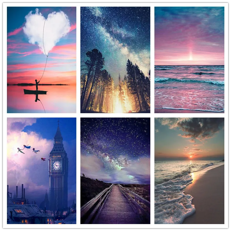 

Full round diamond 5D DIY diamond painting seaside diamond embroidery landscape cross stitch sunset rhinestone mosaic decoration