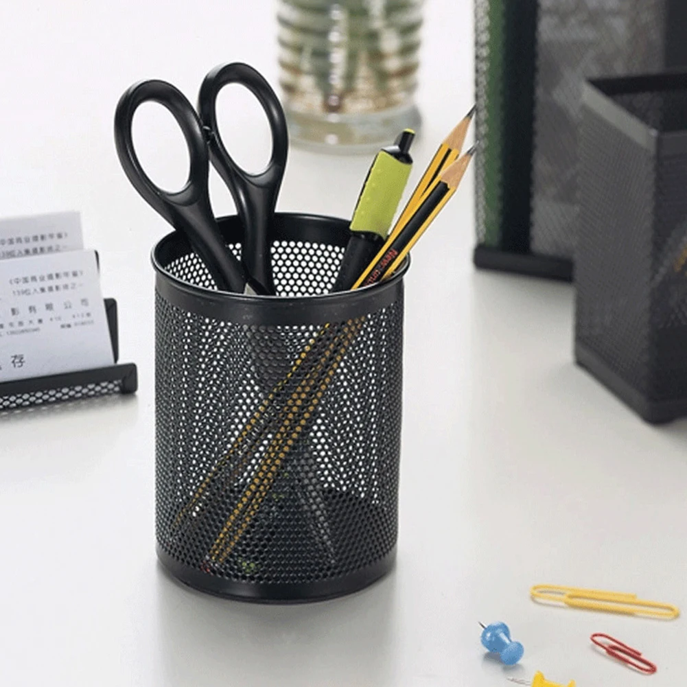 Round Mesh Pencil Pen Stationery Holder Container Organizer Office Supplies pen holder,pen and brush holder