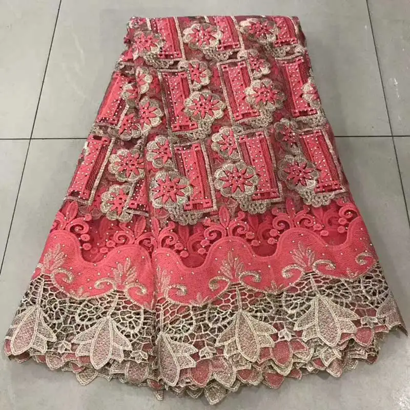 Flower Applique Mesh Lace Fabric Guipure Stones Lace For African India Women Wedding Dress Fabrics AIMEE01