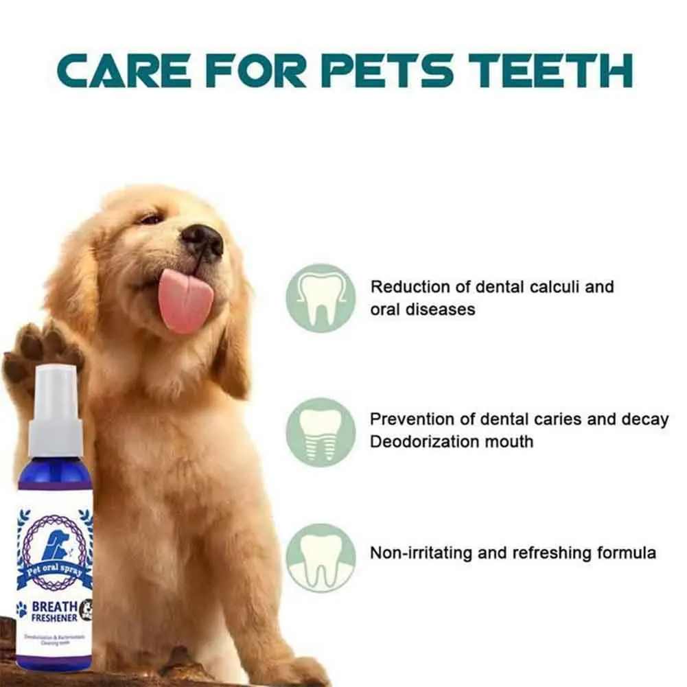 60 мл, освежитель дыхания для домашних животных, антибактериальный дезодорант для собак, стоматологический спрей, нетоксичный, для удаления запаха кошек, уход за полостью рта