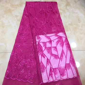 

6options beautiful embroidered African tulle lace fabric fuchsia French lace sequins net lace fabric for party dress FZZ434