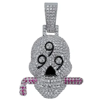 

Hip Hop Personality Jewelry 999 Skeleton Head Pendant Necklace Iced Out CZ Necklace Men Women Fashion Charms Jewelry Choker