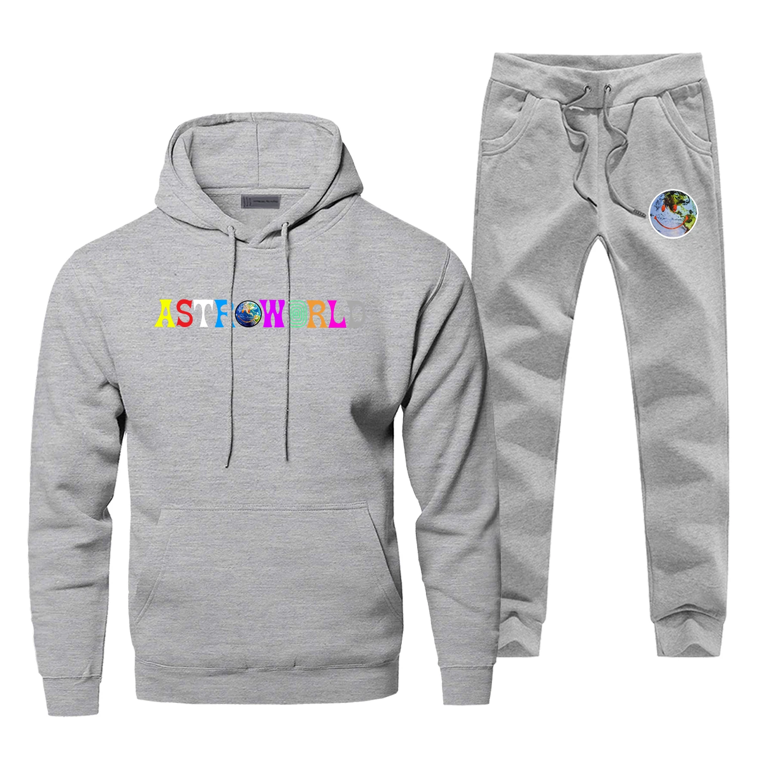 Astroworld Smile Defend толстовки земля брюки мужские наборы спортивный костюм комплект из 2 предметов Топы Брюки и футболка спортивные штаны спортивный костюм - Color: Gray