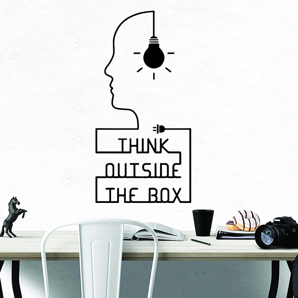 Мультяшный стиль Think Out Of The Box, наклейка на стену для офиса, комнаты, съемные обои, виниловая фреска, наклейка на стену для комнаты компании