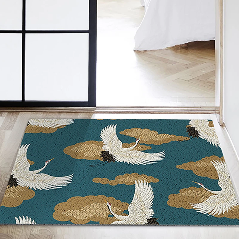 

Flying Crane Design Home Door Mat Kitchen Bedroom Bath Living Room Carpet PVC Anti-slip Mat Custom Silk Loop Entrance Door Mat