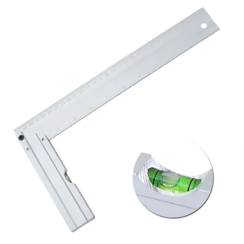 

90 Degree Scribing Ruler Carpenter 300mm Square Ruler Aluminum with Level Bubble