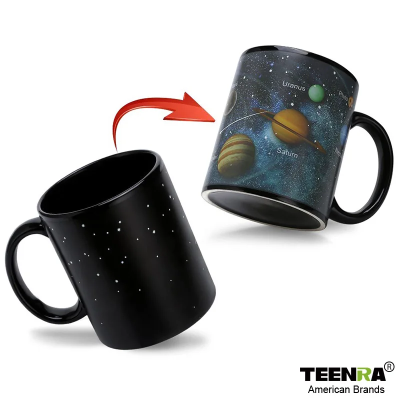 TEENRA, 1 шт., меняющая цвет кружка, креативные керамические чашки, термостойкие молочные кофейные кружки, подарки для друзей, чашка с солнечной системой - Цвет: Black