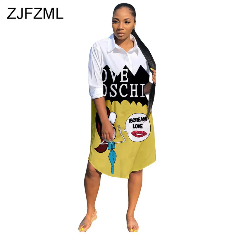 

Letters Print Plus Size Causal Shirt Dress Women Turn Down Collar Buttons Up Sexy Midi Dress Summer Half Sleeve Loose Vestidos