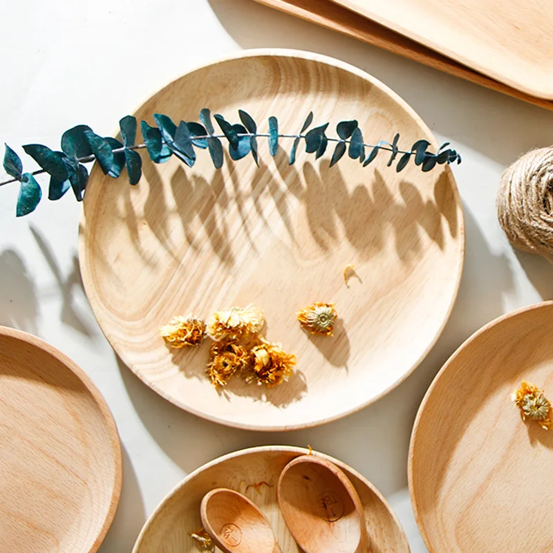 Круглые деревянные тарелки большие маленькие деревянная поднос для еды тарелка