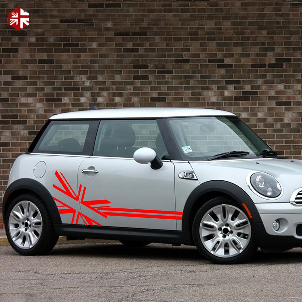 2 Pcs Car Door Side Stripes Skirt Sticker Union Jack Flag Styling Graphics Body Decal For MINI Cooper S R56 One JCW Accessories