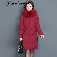 Для женщин зимняя куртка меховой воротник женский обтягивающий жакет с хлопковой подкладкой длинная куртка детская верхняя одежда Зимнее пальто парка большой Размеры 6XL