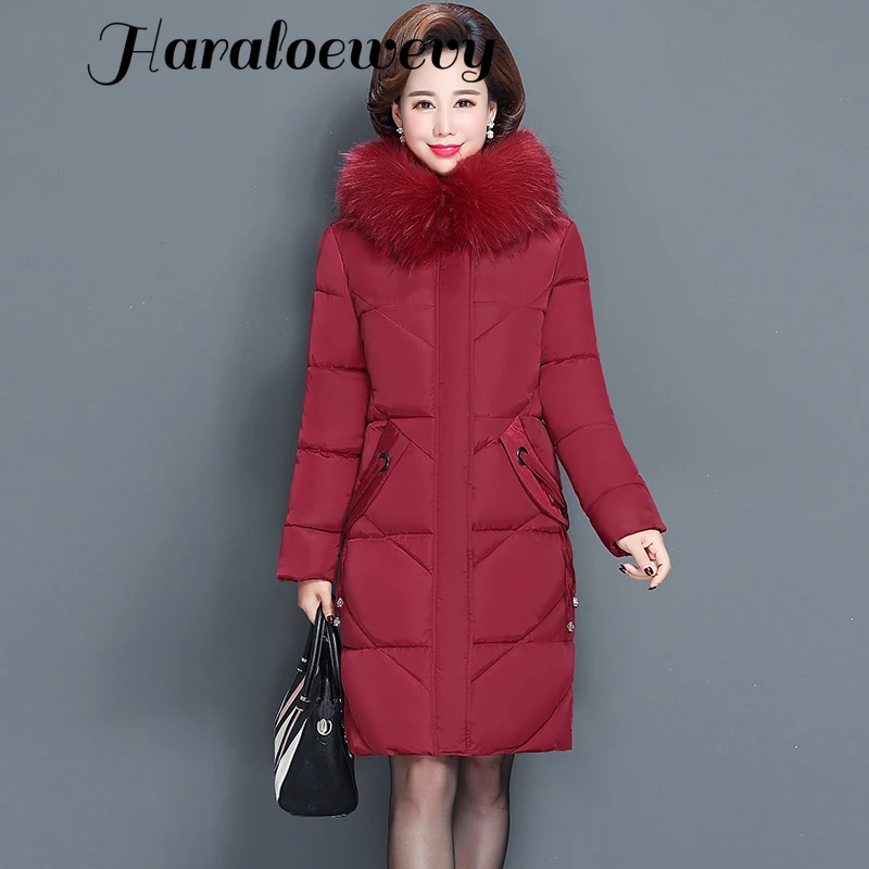 Goedkoop Vrouwen Winter Jas Bontkraag Vrouwelijke Jas Slanke Katoen Gewatteerde Lange Jas Bovenkleding Winter Jas Parka Grote Maat 6XL
