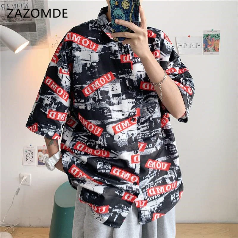 ZAZOMDE Printed Hawaiian Beach Shirt for Men 2020 Summer Short Sleeve 2XL Shirts Mens Holiday Vacation Clothing man top | Мужская одежда