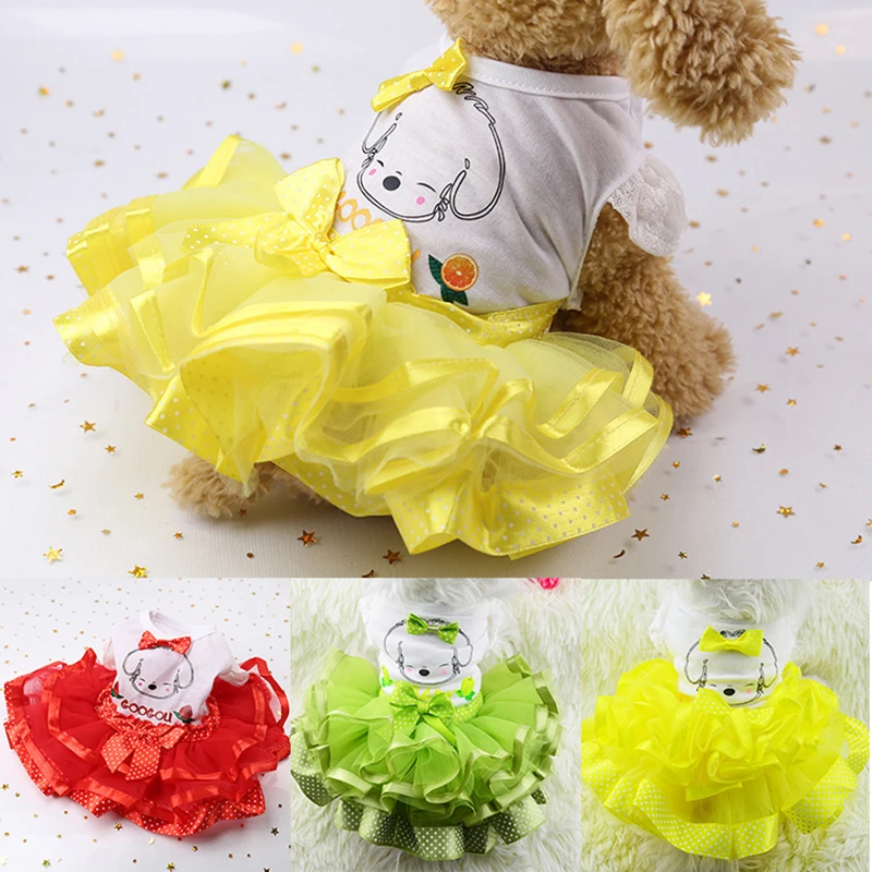Summer Lace Puffy Princess Dress Print Fruit Cotton Dress For Small Medium Dogs Soft Wedding Skirt Dot Bowknot Mesh Pet Clothing Dog Dresses Aliexpress