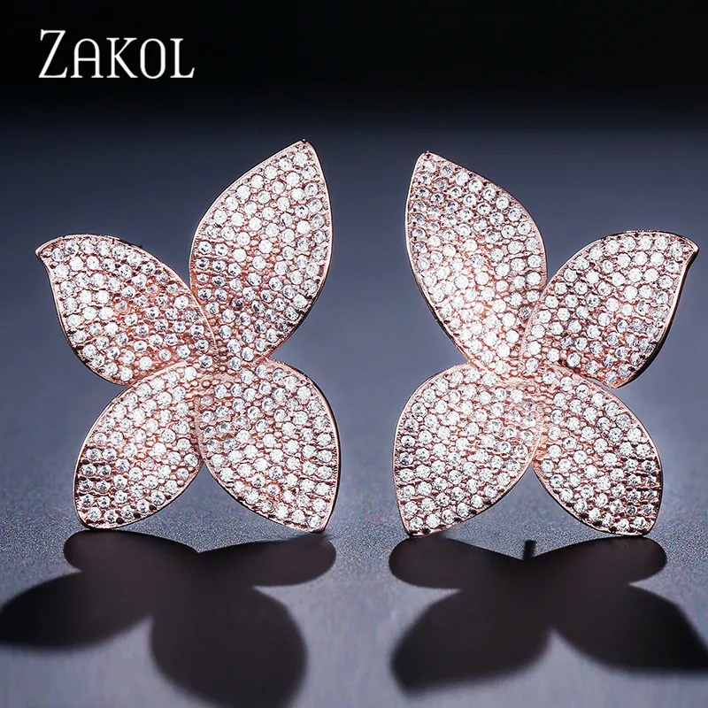 ZAKOL новые модные роскошные серьги-гвоздики с бабочкой AAA кубическим цирконием, с большим цветком, для женщин, вечерние, подарки FSEP2078